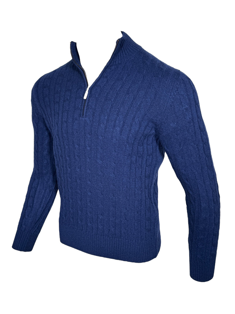 ADESI CASHMERE MEN'S CABLE 1/2 ZIP SWEATER - INCHIOSTRO