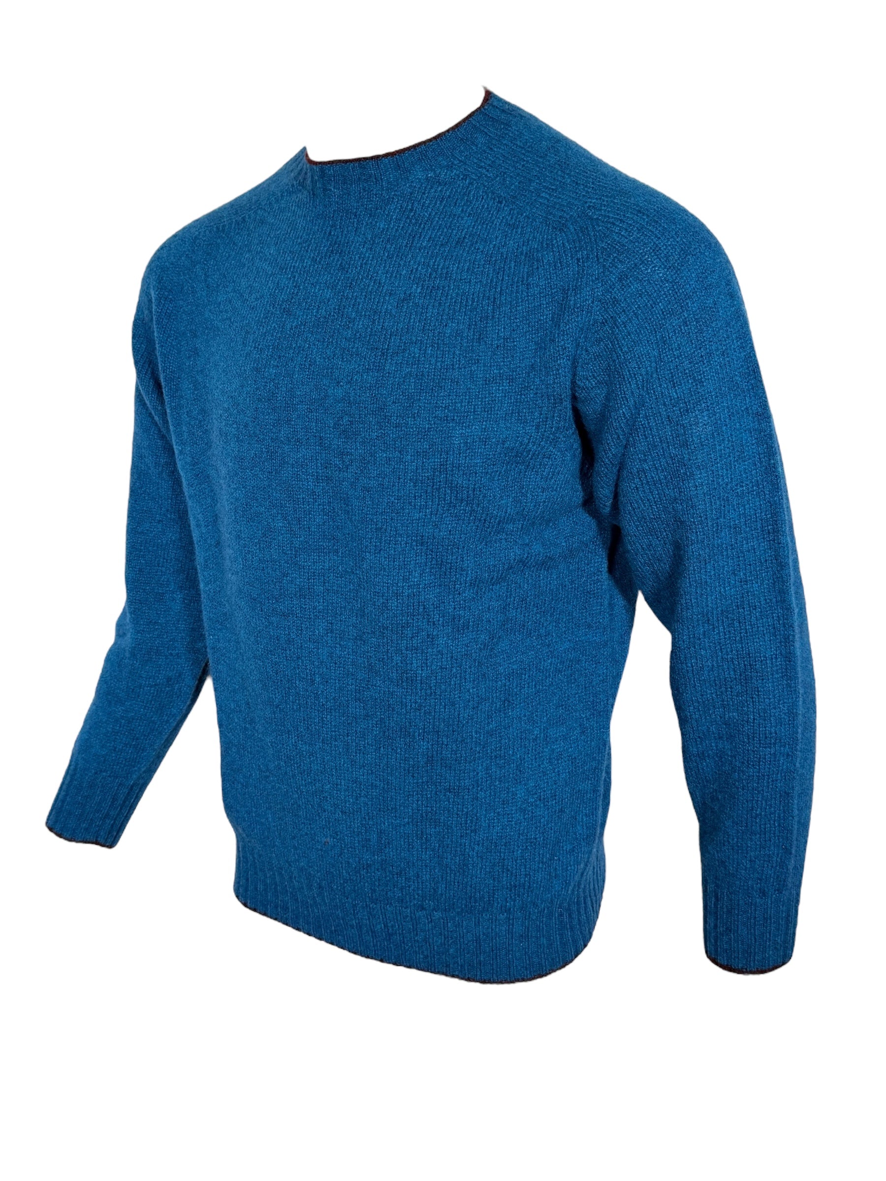 HARLEY OF SCOTLAND TIPPED SHETLAND WOOL SWEATER - NEPTUNE/BEETROOT