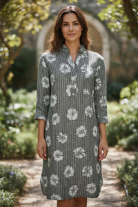 ROSSO 35 EMBROIDERED FLOWERS DRESS - GREY/WHITE