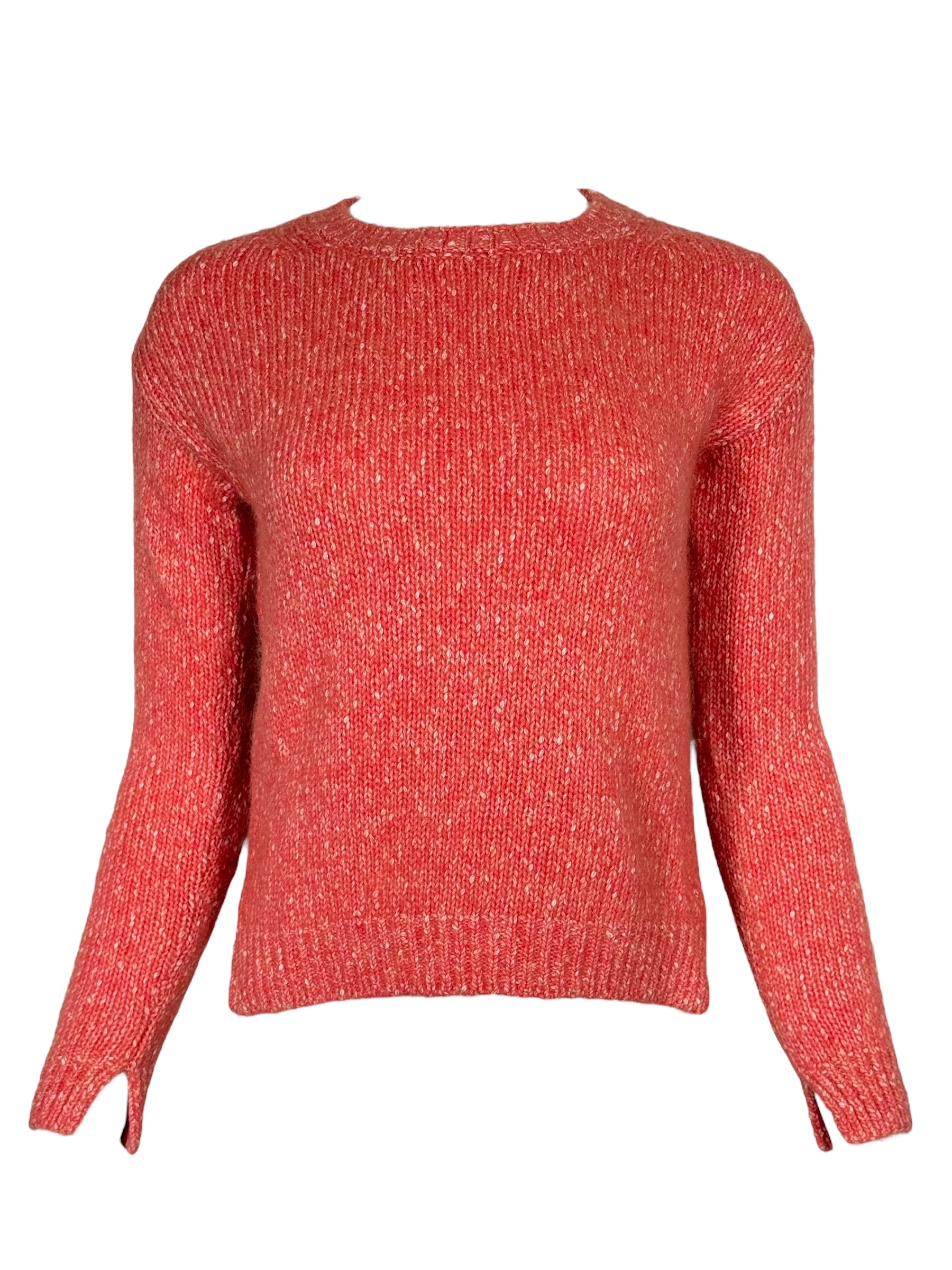 ANNECLAIRE MELANGE CREW SWEATER - CORAL