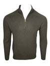 BUTTON DOWN RAINWOOL 1/4 ZIP SWEATER - LODEN