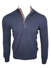 BUTTON DOWN WOOL/CASHMERE 1/4 ZIP SWEATER - NAVY