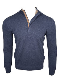 BUTTON DOWN WOOL/CASHMERE 1/4 ZIP SWEATER - NAVY