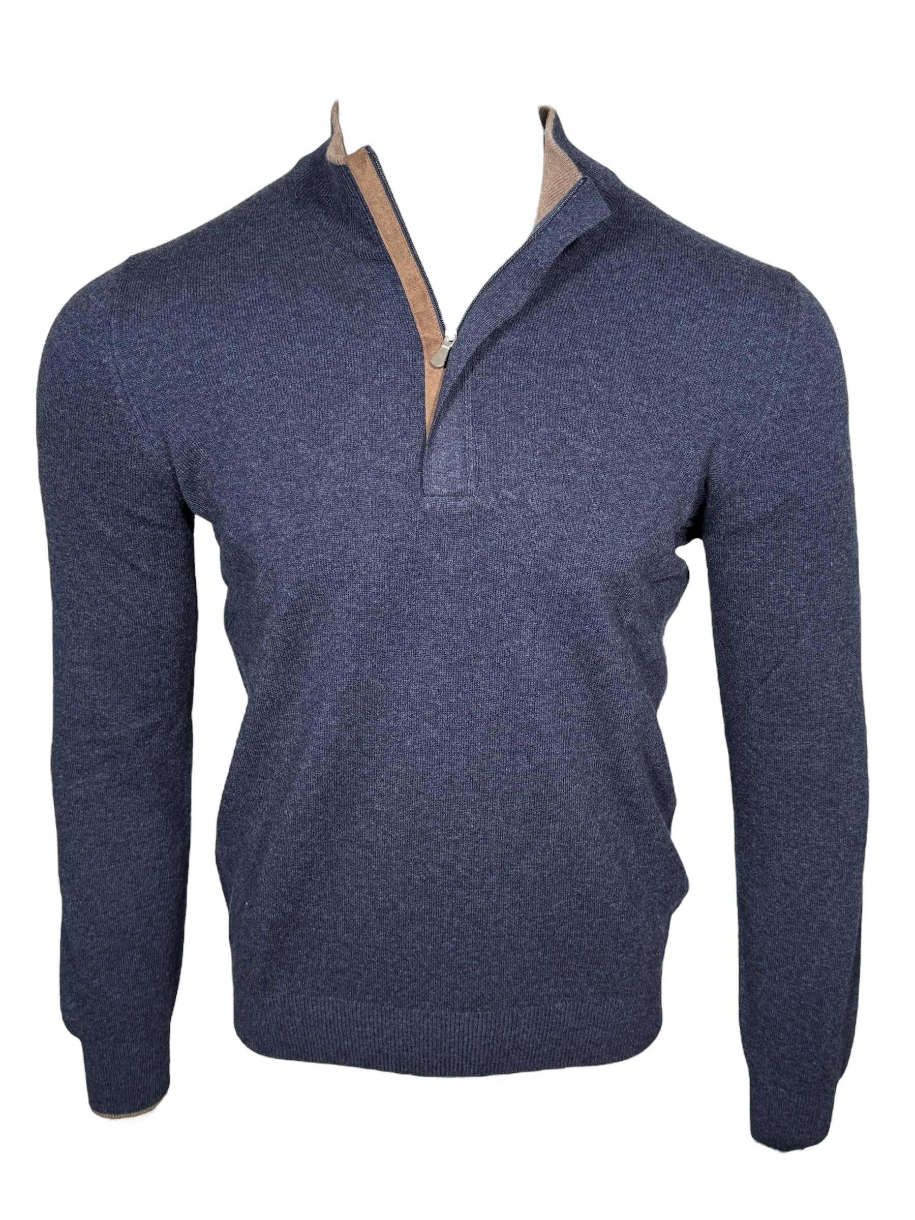 BUTTON DOWN WOOL/CASHMERE 1/4 ZIP SWEATER - NAVY