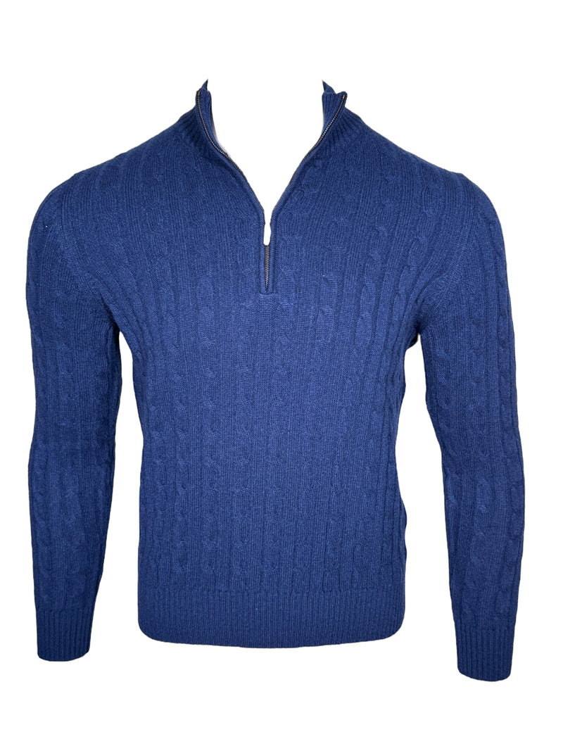 ADESI CASHMERE MEN'S CABLE 1/2 ZIP SWEATER - INCHIOSTRO
