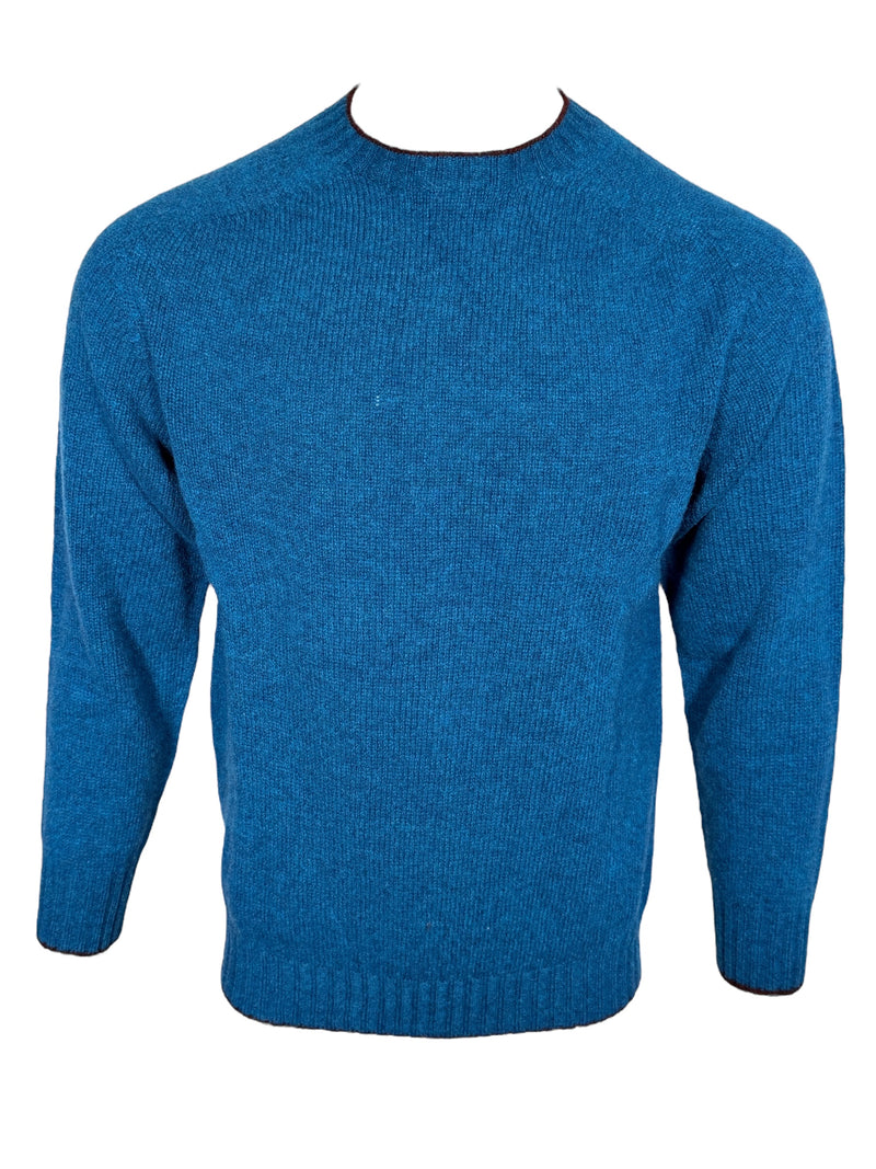 HARLEY OF SCOTLAND TIPPED SHETLAND WOOL SWEATER - NEPTUNE/BEETROOT