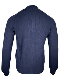 BUTTON DOWN RIBBED WOOL/CASHMERE FULL ZIP SWEATER - NAVY