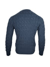 BUTTON DOWN CABLE CREW SWEATER - DENIM