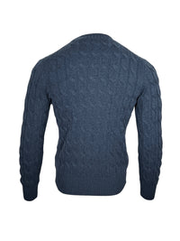 BUTTON DOWN CABLE CREW SWEATER - DENIM