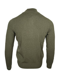BUTTON DOWN WOOL/CASHMERE 1/4 ZIP SWEATER - OLIVE