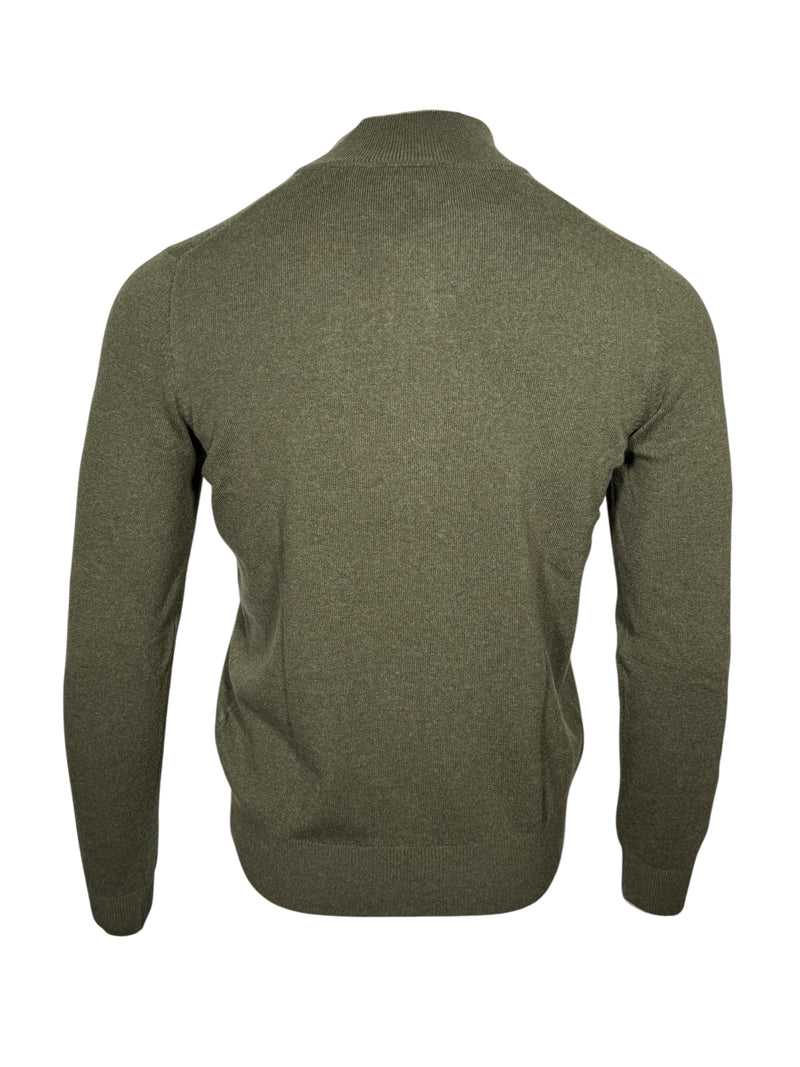 BUTTON DOWN WOOL/CASHMERE 1/4 ZIP SWEATER - OLIVE