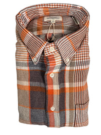 HARTFORD MEN'S CASUAL FLANNEL CHECK SHIRT - GREY & ORANGE