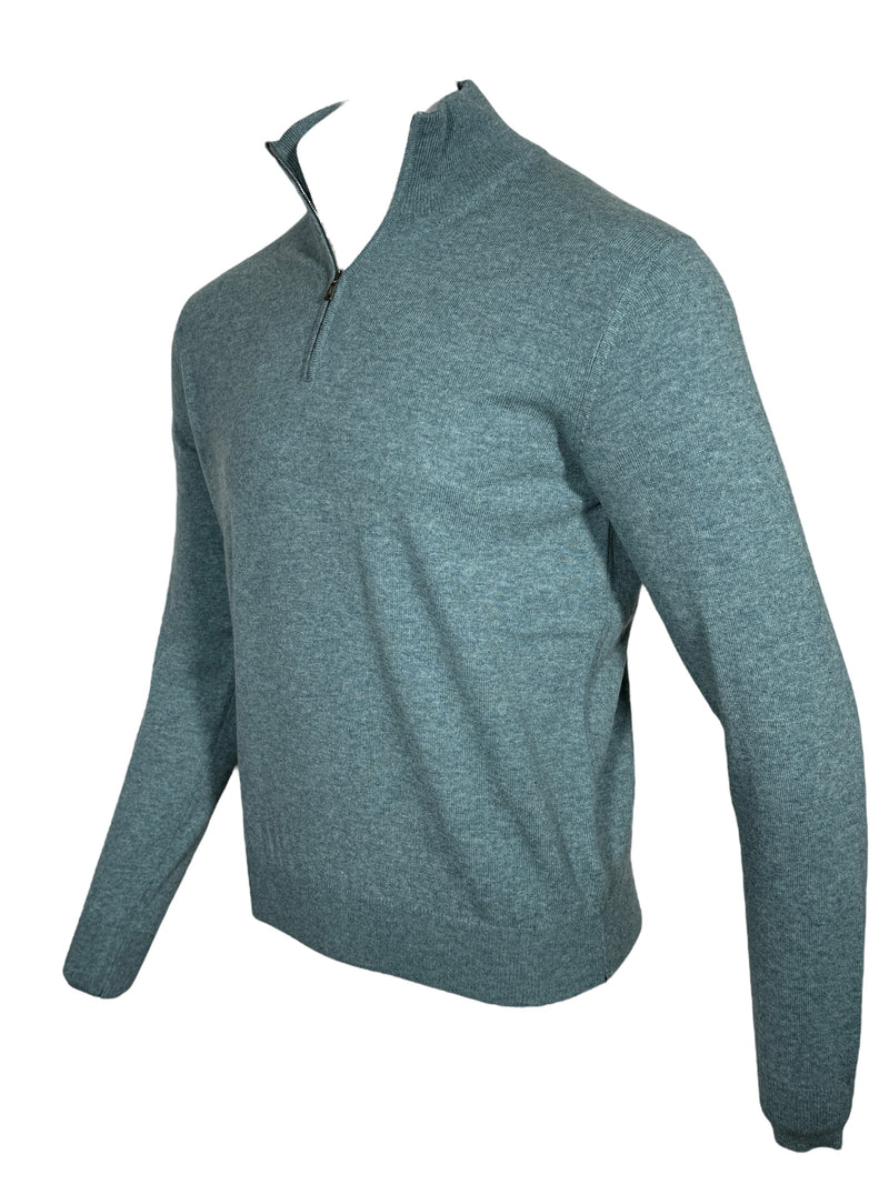 FIORONI CASHMERE QUARTER ZIP SWEATER - TEAL MARL