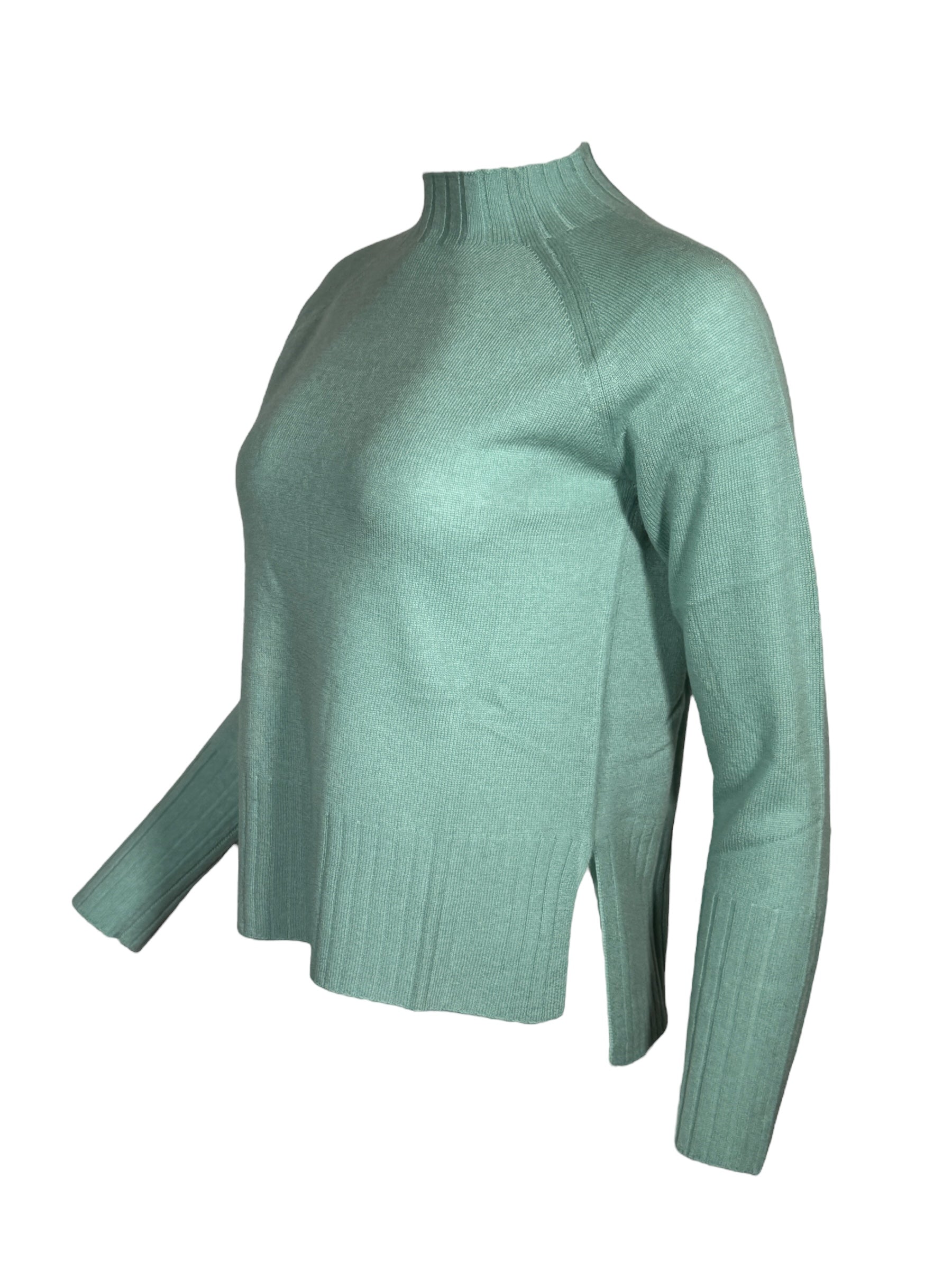 KINROSS HI LOW RIB TRIM FUNNEL SWEATER - SPA