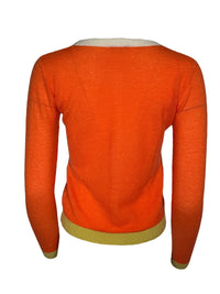 IN BED WITH YOU WOOL CARDIGAN - ORANGE WITH YELLOW & WHITE TRIM