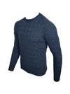 BUTTON DOWN CABLE CREW SWEATER - DENIM