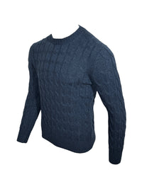 BUTTON DOWN CABLE CREW SWEATER - DENIM
