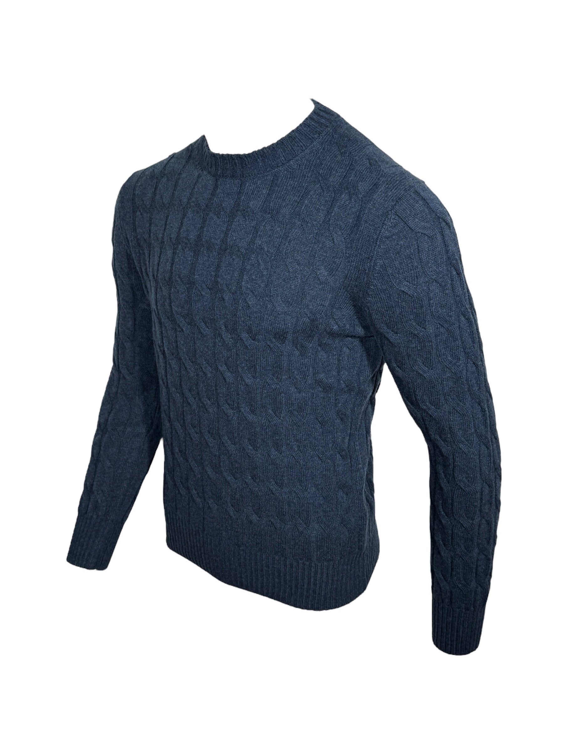 BUTTON DOWN CABLE CREW SWEATER - DENIM