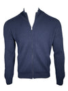 BUTTON DOWN RIBBED WOOL/CASHMERE FULL ZIP SWEATER - NAVY