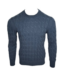 BUTTON DOWN CABLE CREW SWEATER - DENIM