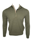 BUTTON DOWN WOOL/CASHMERE 1/4 ZIP SWEATER - OLIVE