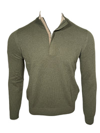 BUTTON DOWN WOOL/CASHMERE 1/4 ZIP SWEATER - OLIVE