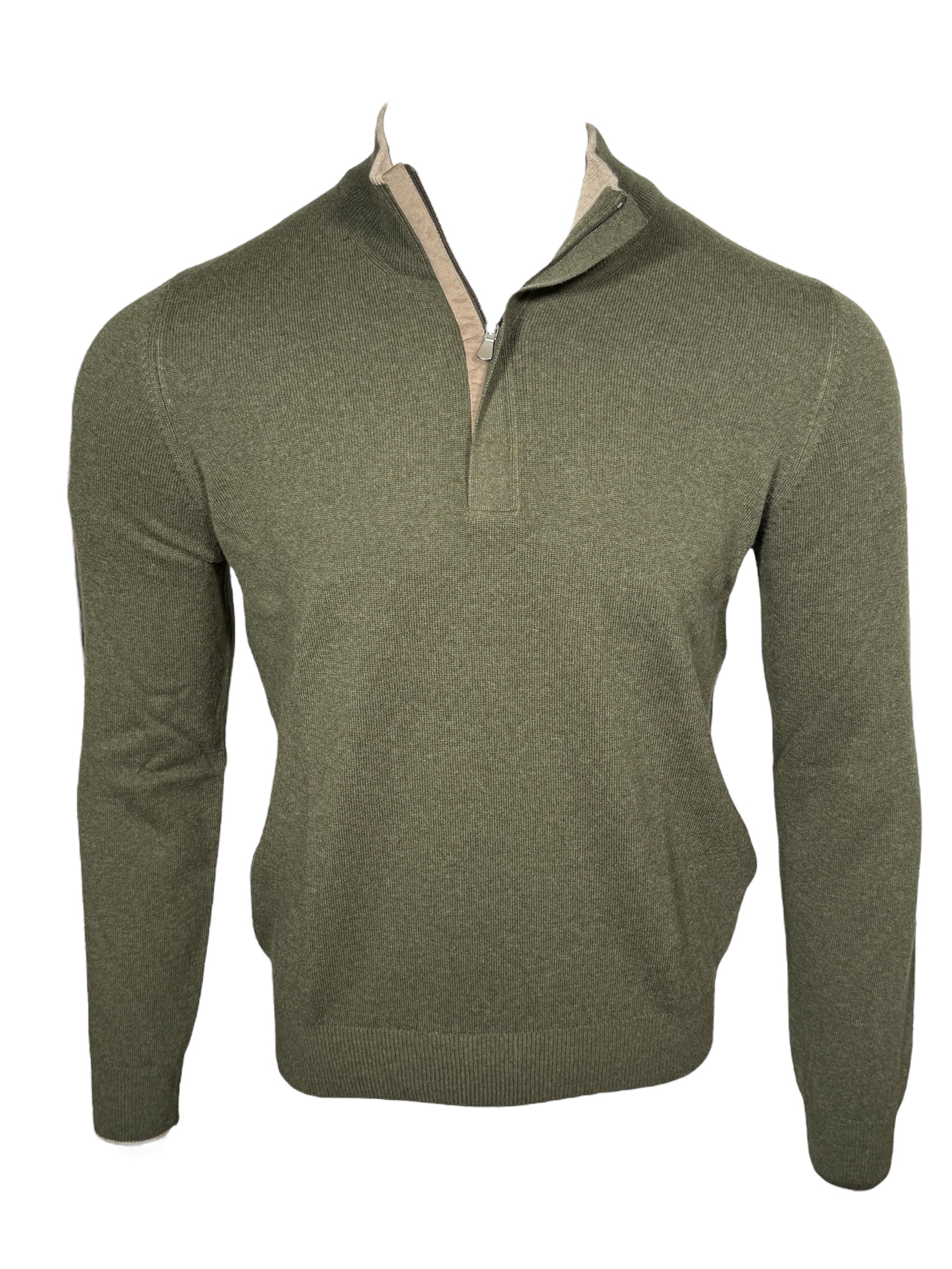 BUTTON DOWN WOOL/CASHMERE 1/4 ZIP SWEATER - OLIVE
