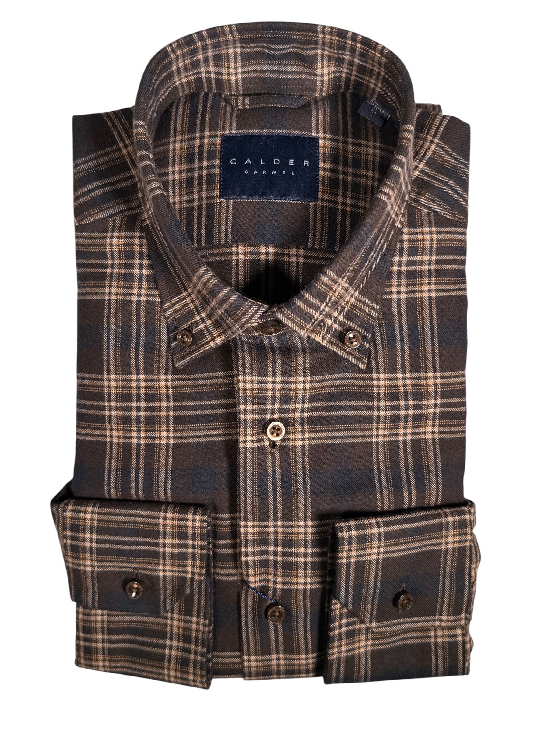 CALDER CARMEL MEN'S SHIRT - ESPRESSO BRUSHED FLANNEL TWILL PLAID