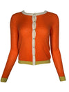 IN BED WITH YOU WOOL CARDIGAN - ORANGE WITH YELLOW & WHITE TRIM