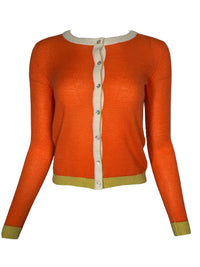 IN BED WITH YOU WOOL CARDIGAN - ORANGE WITH YELLOW & WHITE TRIM