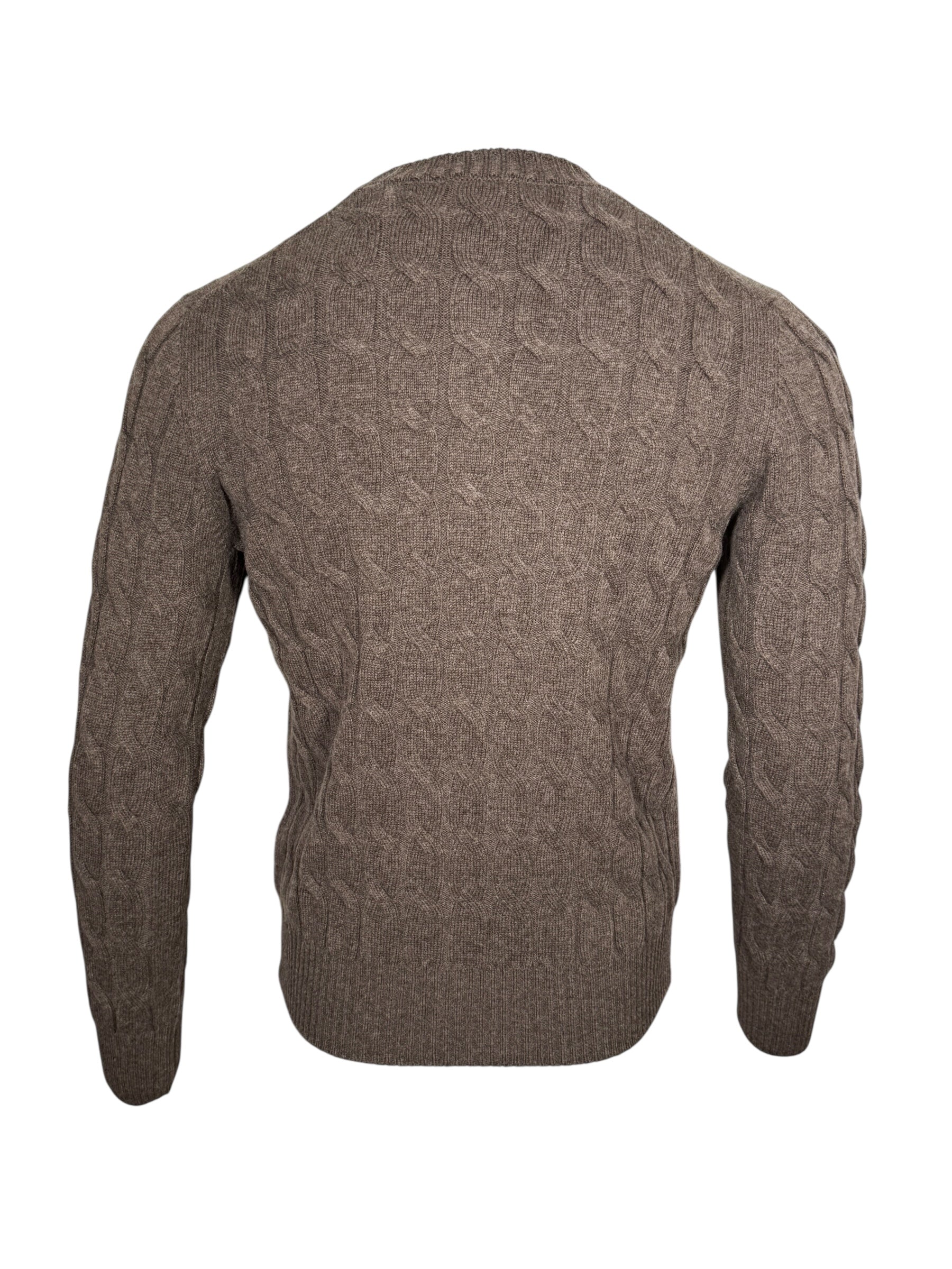 BUTTON DOWN CABLE CREW SWEATER - BROWN