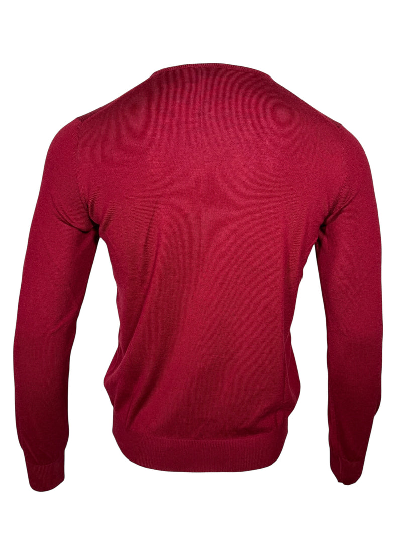 BUTTON DOWN MERINO V-NECK SWEATER - MERLOT