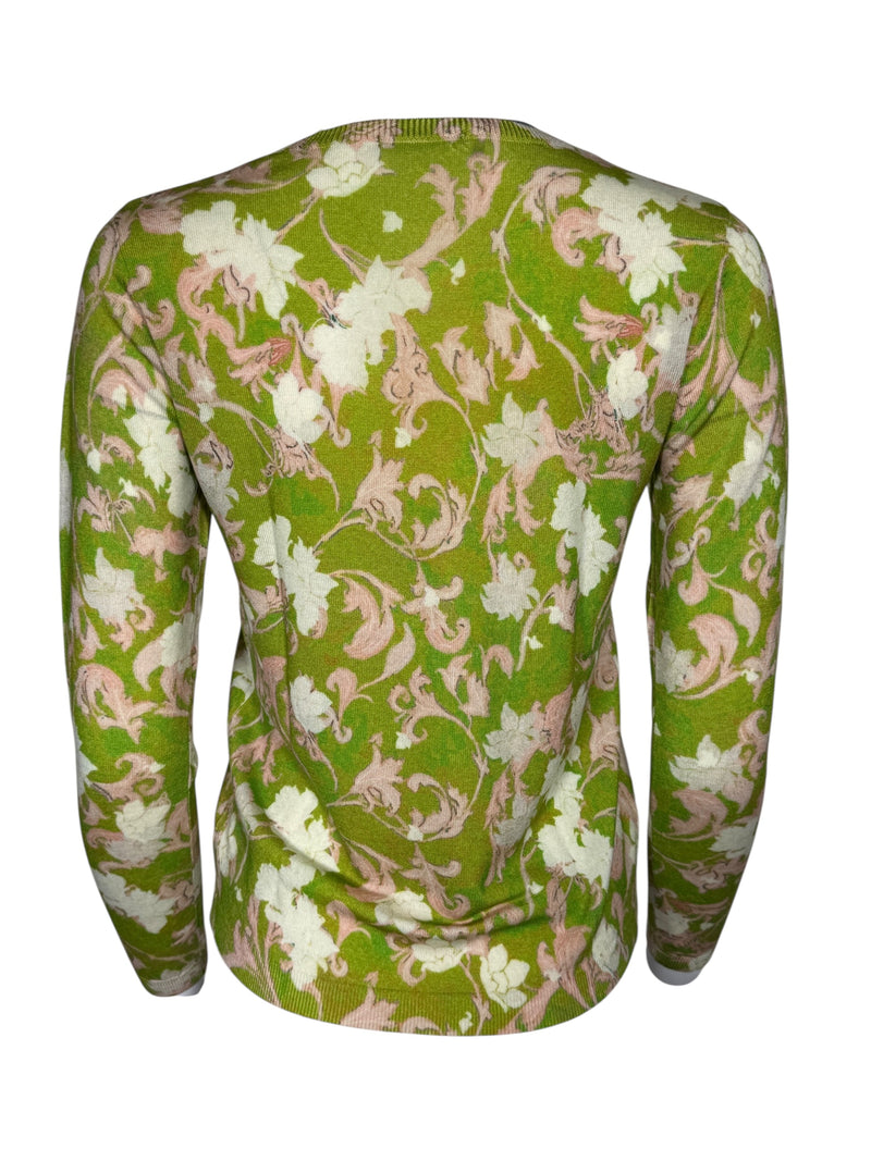 IN BED WITH YOU WOOL CREW NECK SWEATER - GREEN FLORAL