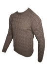 BUTTON DOWN CABLE CREW SWEATER - BROWN
