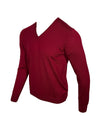 BUTTON DOWN MERINO V-NECK SWEATER - MERLOT