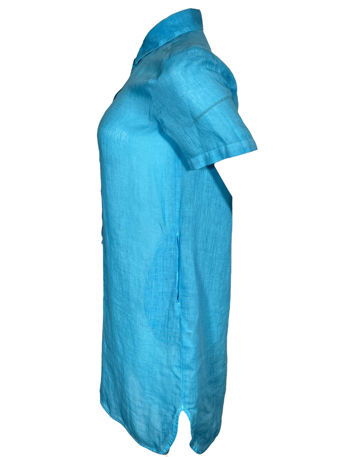 120% LINO SHIRT DRESS - BLUE