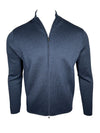 BUTTON DOWN MILANO STITCH FULL ZIP SWEATER - DENIM