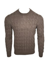 BUTTON DOWN CABLE CREW SWEATER - BROWN