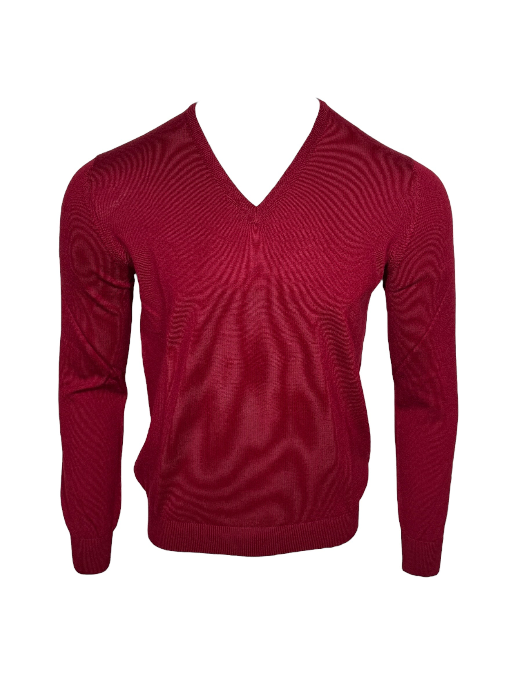 BUTTON DOWN MERINO V-NECK SWEATER - MERLOT