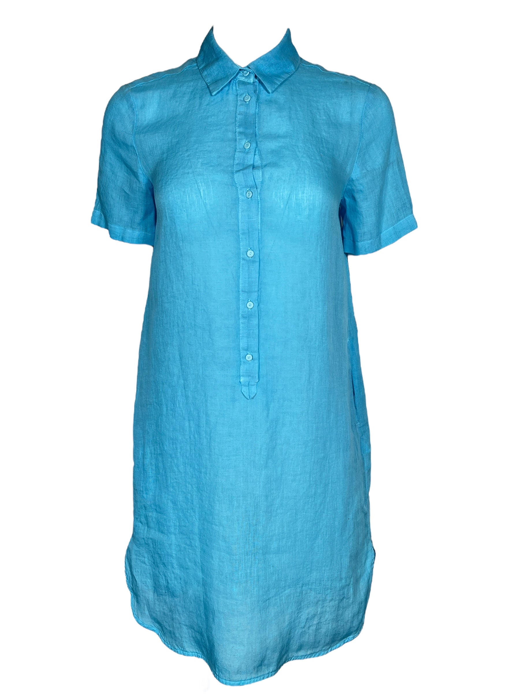 120% LINO SHIRT DRESS - BLUE