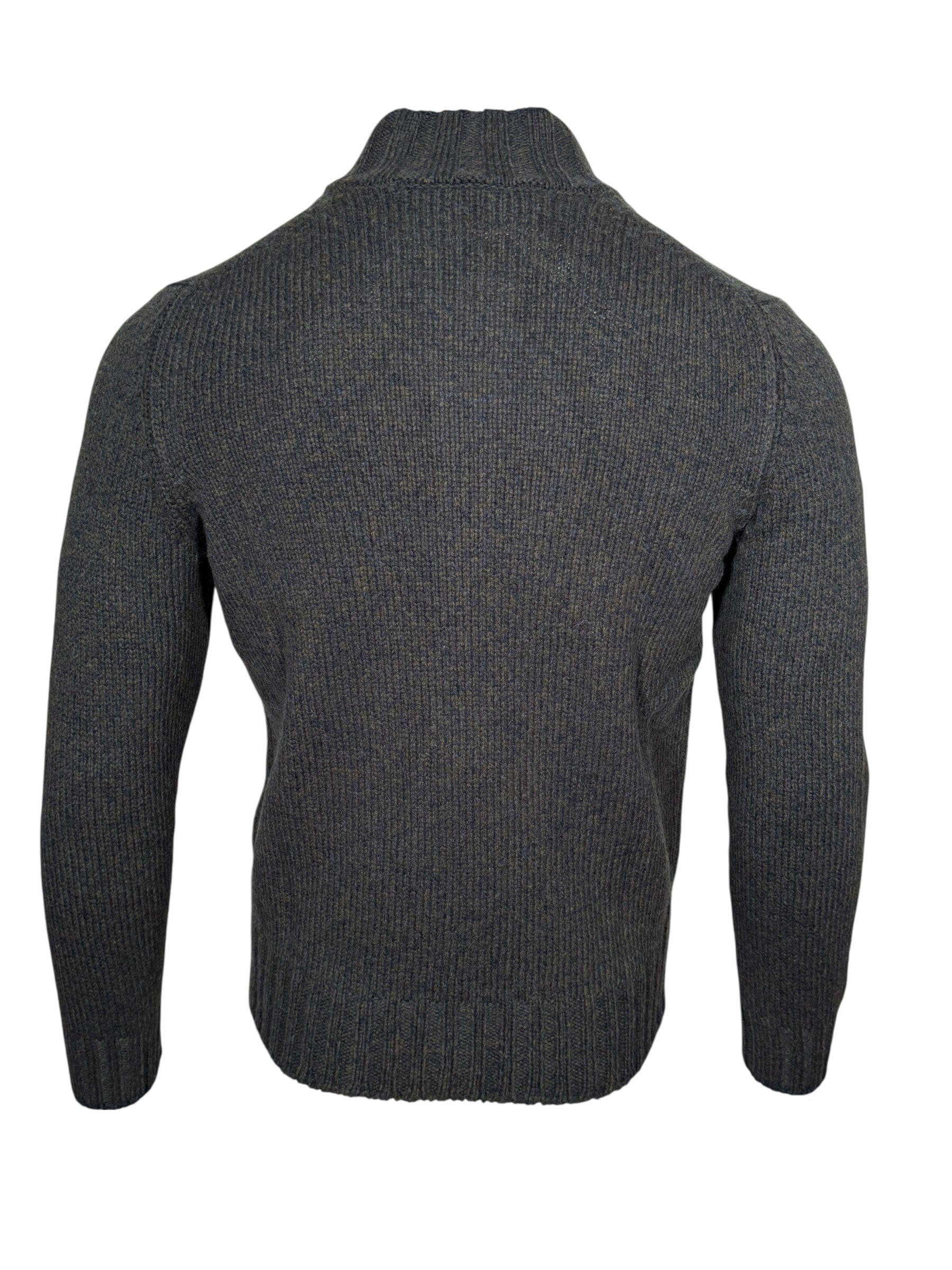 BUTTON DOWN MARL FULL ZIP SWEATER - GREEN/BLUE
