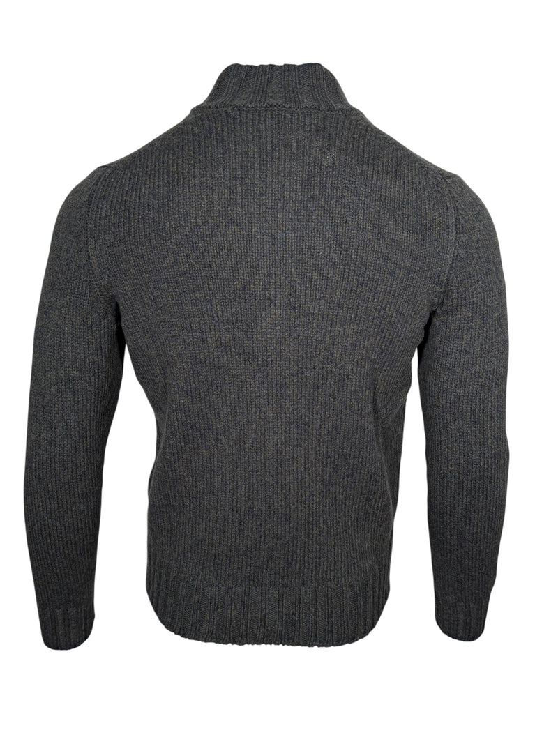 BUTTON DOWN MARL FULL ZIP SWEATER - GREEN/BLUE
