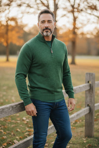ALAN PAINE CAIRNS 1/4 ZIP SWEATER - ASPARAGUS
