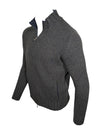 BUTTON DOWN MARL FULL ZIP SWEATER - GREEN/BLUE