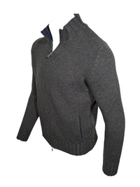 BUTTON DOWN MARL FULL ZIP SWEATER - GREEN/BLUE