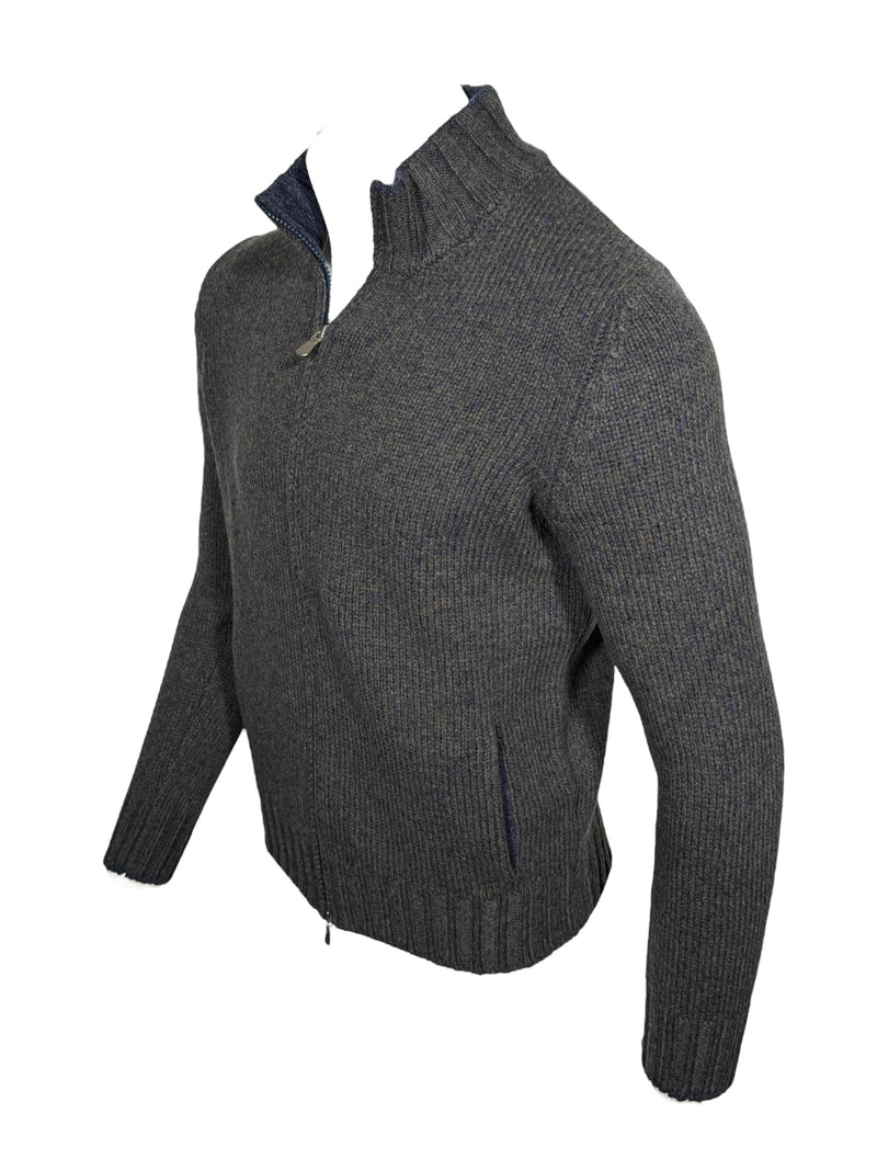 BUTTON DOWN MARL FULL ZIP SWEATER - GREEN/BLUE