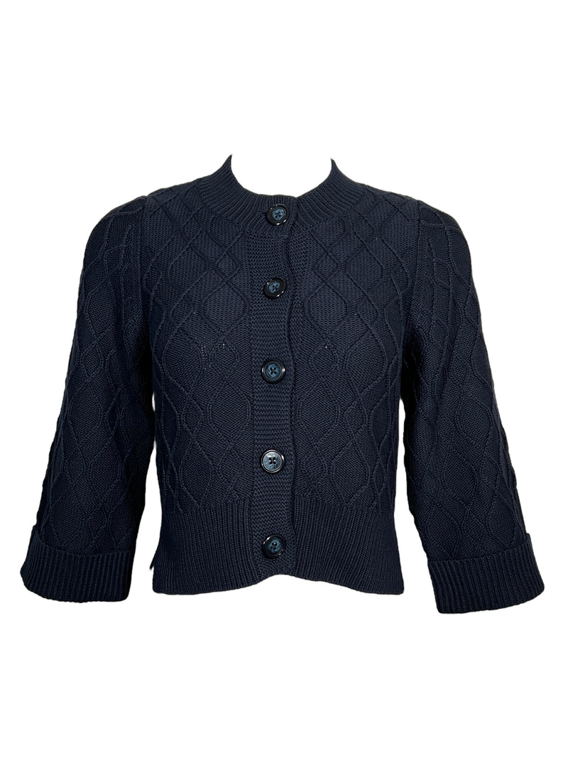 REPEAT COTTON CABLE CARDIGAN - NAVY