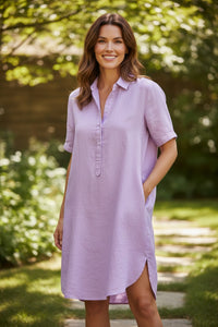 120% LINO SHIRT DRESS - LAVENDER
