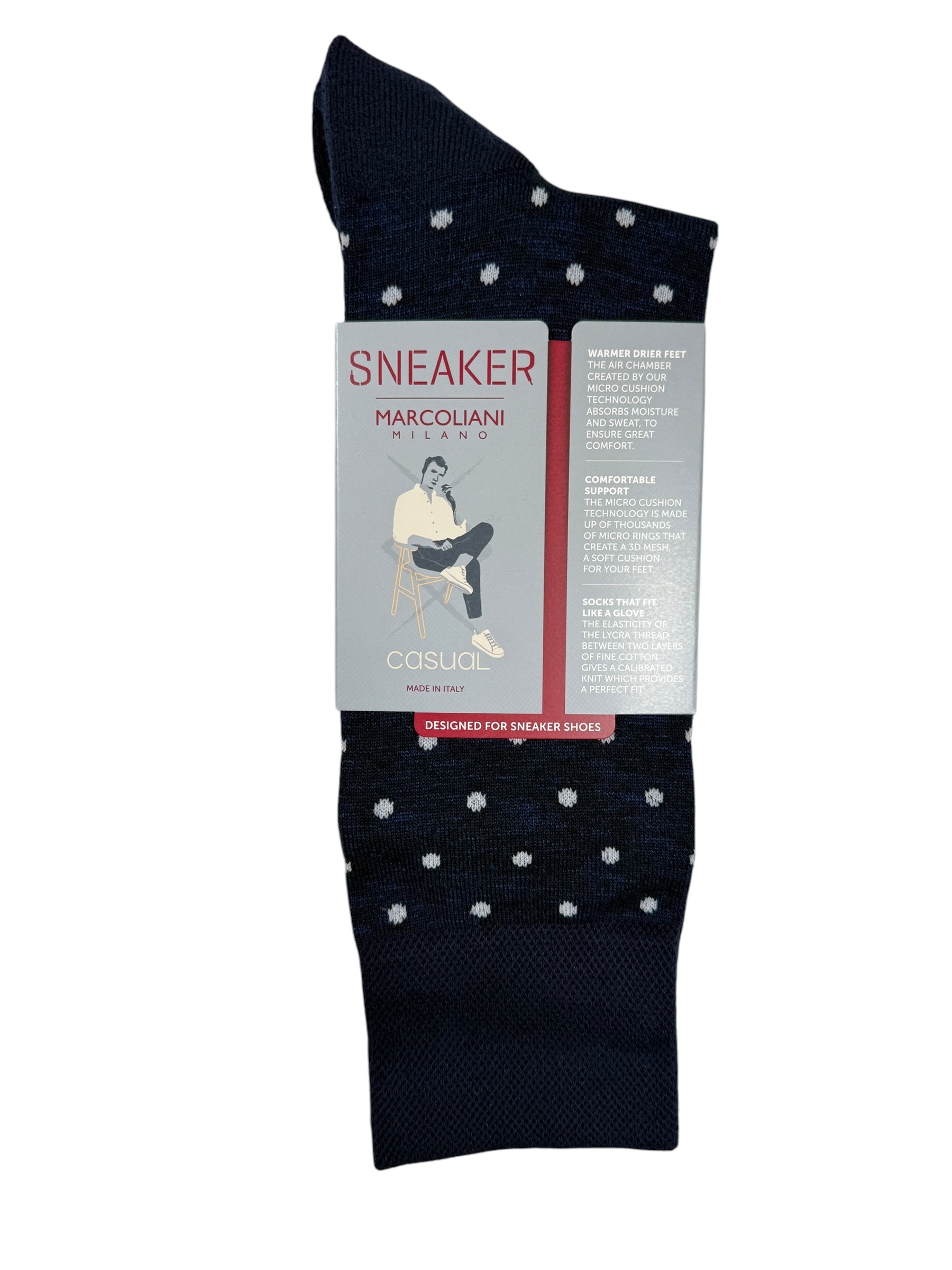 MARCOLIANI PIMA COTTON POLKA DOT SNEAKER SOCK - NAVY