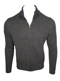 BUTTON DOWN MARL FULL ZIP SWEATER - GREEN/BLUE